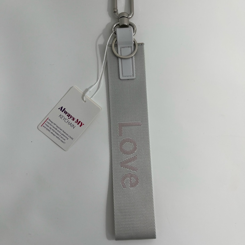 Gray Keychain with 'Love' Embroidery